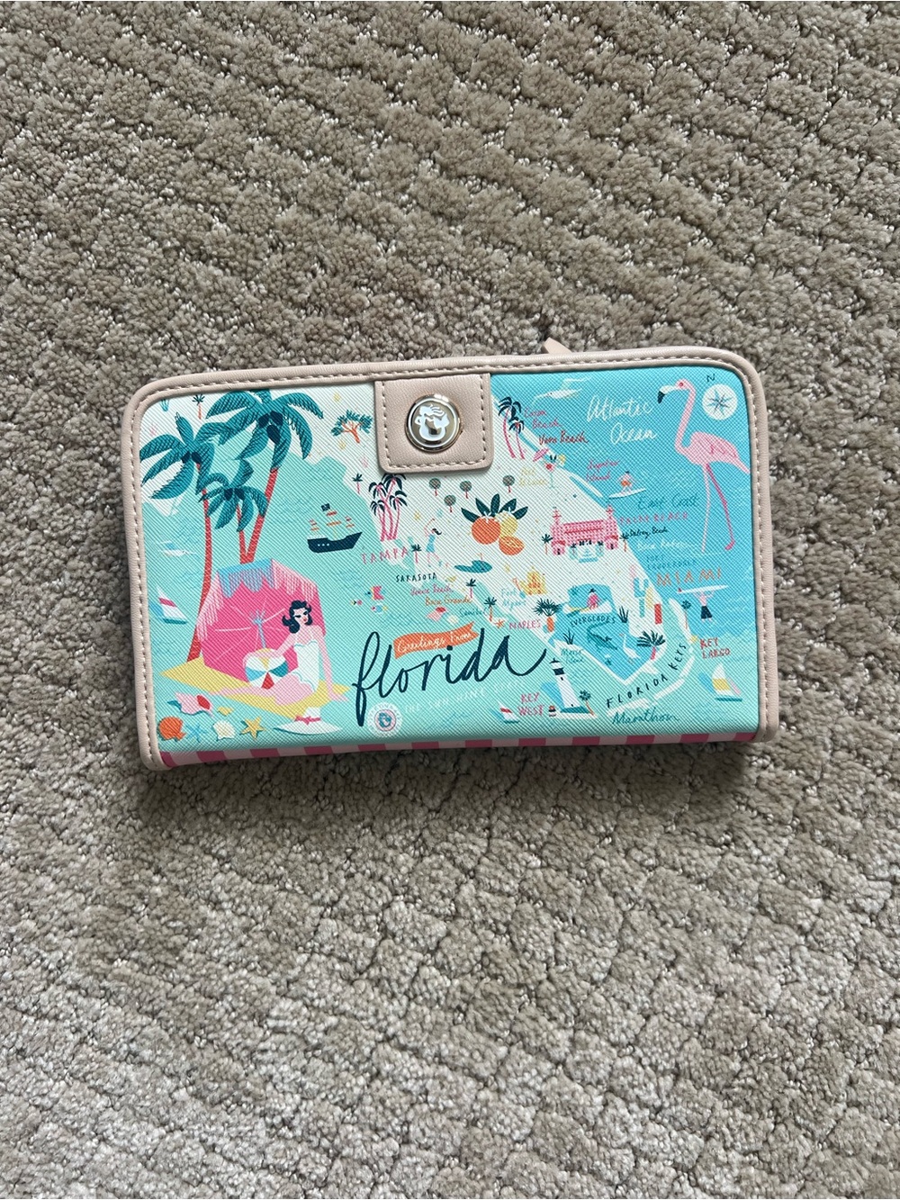 Spartina 449 Florida Map Zip Wallet - Aqua and Pink Trim